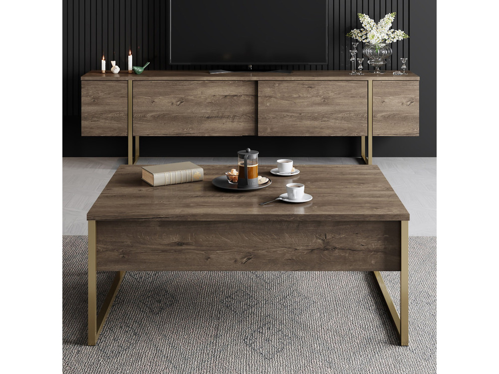 Meuble TV en bois "Luxe" - 180 x 30 x 50 cm - NoyerOr