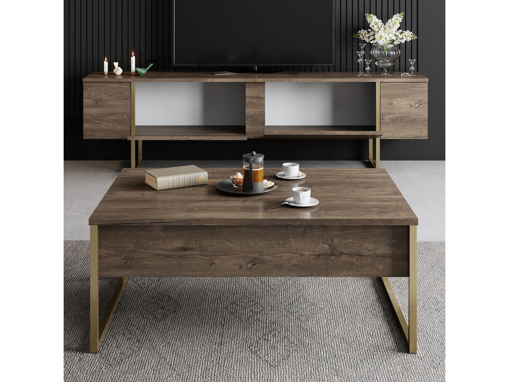 Meuble TV en bois "Luxe" - 180 x 30 x 50 cm - NoyerOr