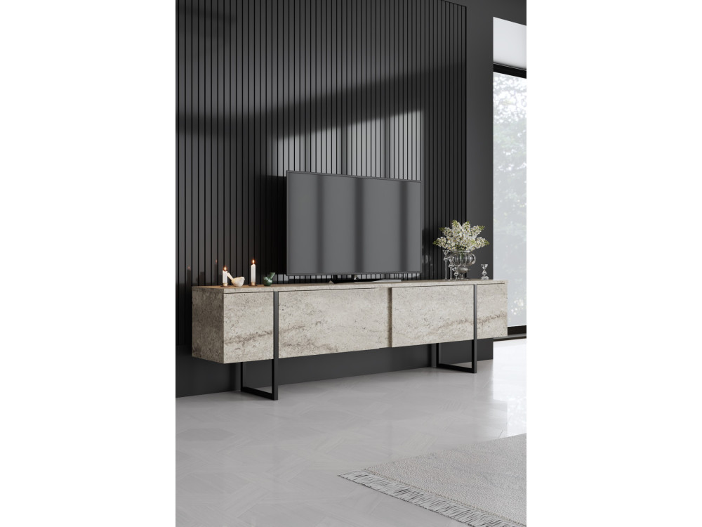 Meuble TV en bois "Luxe" - 180 x 30 x 50 cm - TravertinNoir
