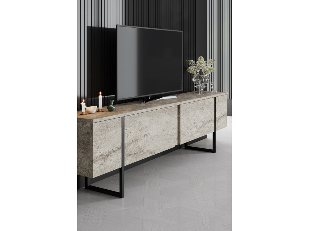 Meuble TV en bois "Luxe" - 180 x 30 x 50 cm - TravertinNoir