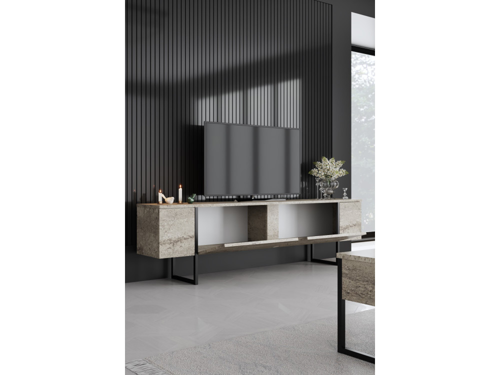 Meuble TV en bois "Luxe" - 180 x 30 x 50 cm - TravertinNoir