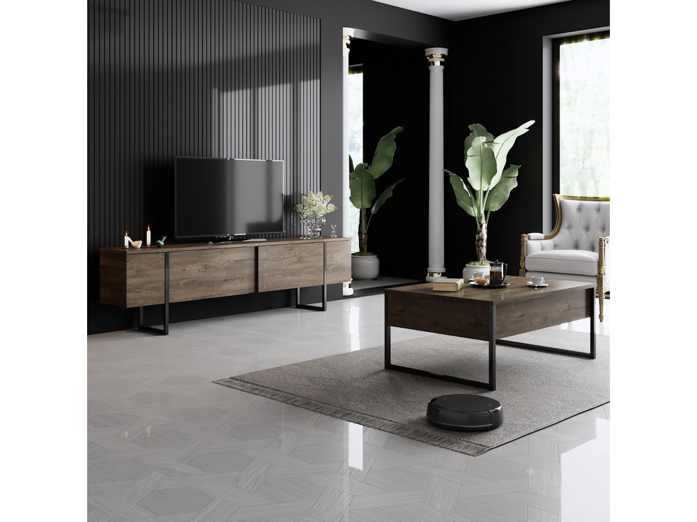 Meuble TV en bois "Luxe" - 180 x 30 x 50 cm - NoyerNoir