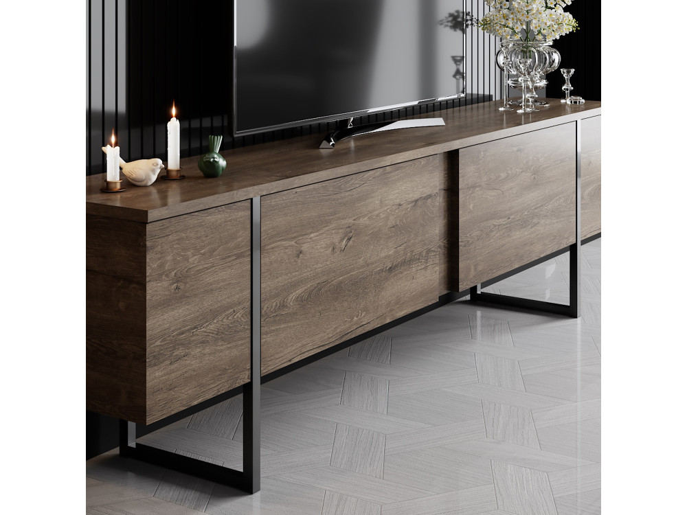 Meuble TV en bois "Luxe" - 180 x 30 x 50 cm - NoyerNoir