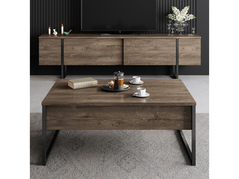 Meuble TV en bois "Luxe" - 180 x 30 x 50 cm - NoyerNoir