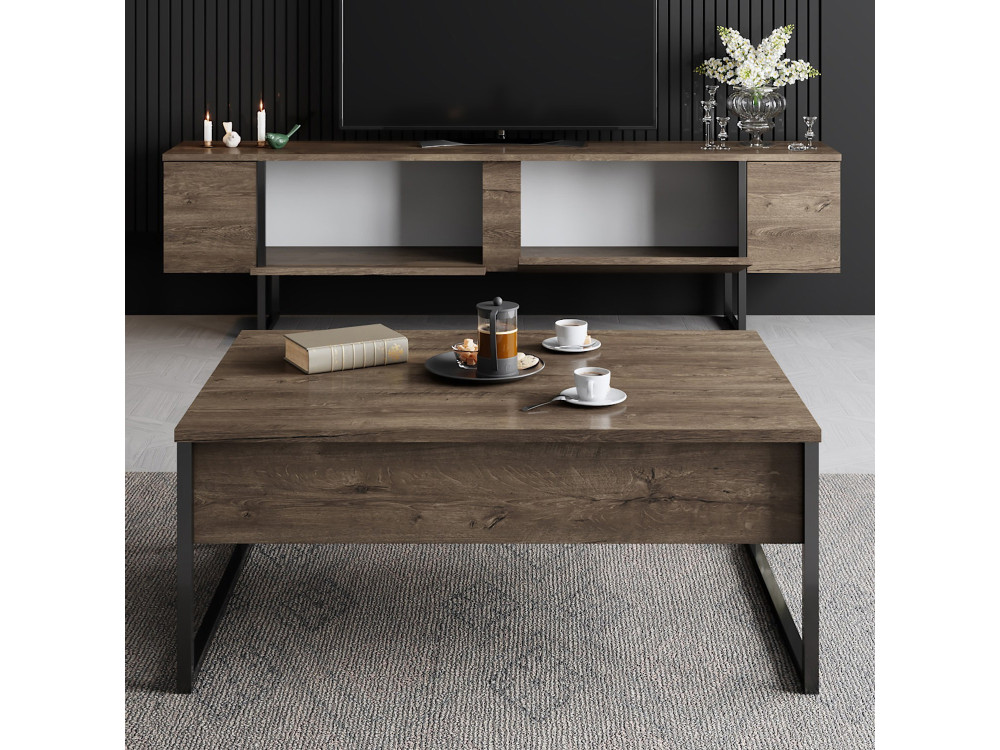 Meuble TV en bois "Luxe" - 180 x 30 x 50 cm - NoyerNoir