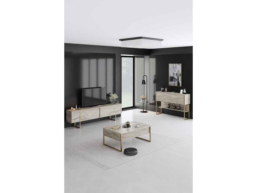 Meuble TV en bois "Luxe" - 180 x 30 x 50 cm - TravertinOr