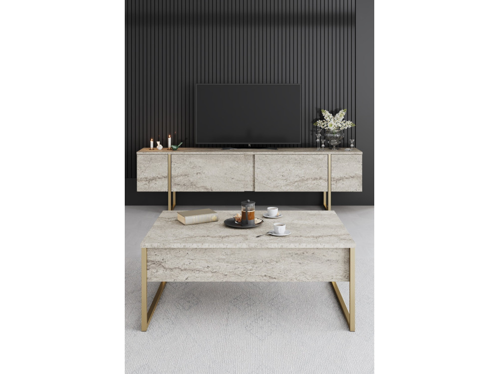 Meuble TV en bois "Luxe" - 180 x 30 x 50 cm - TravertinOr