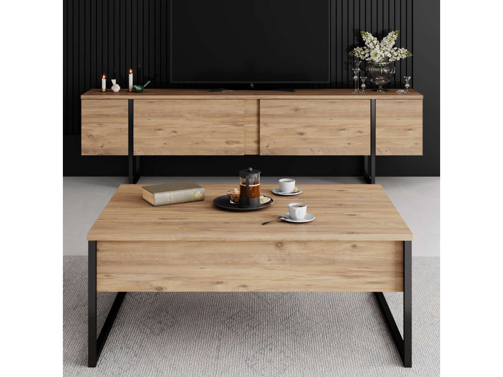 Meuble TV en bois "Luxe" - 180 x 30 x 50 cm - Marron