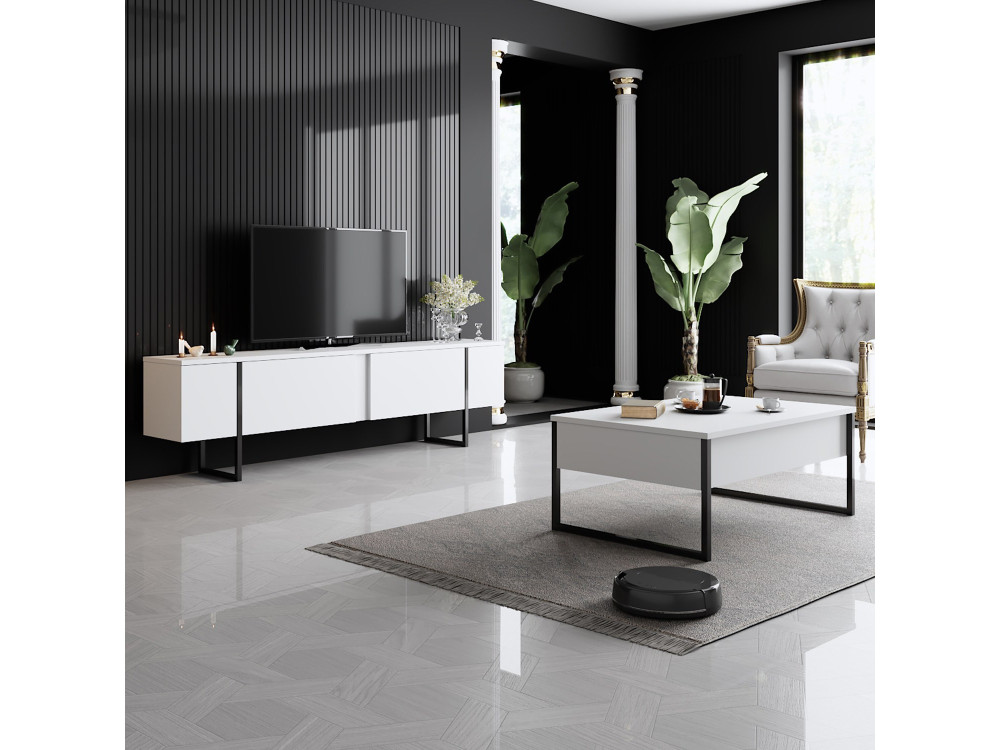 Meuble TV en bois "Luxe" - 180 x 30 x 50 cm - Blanc