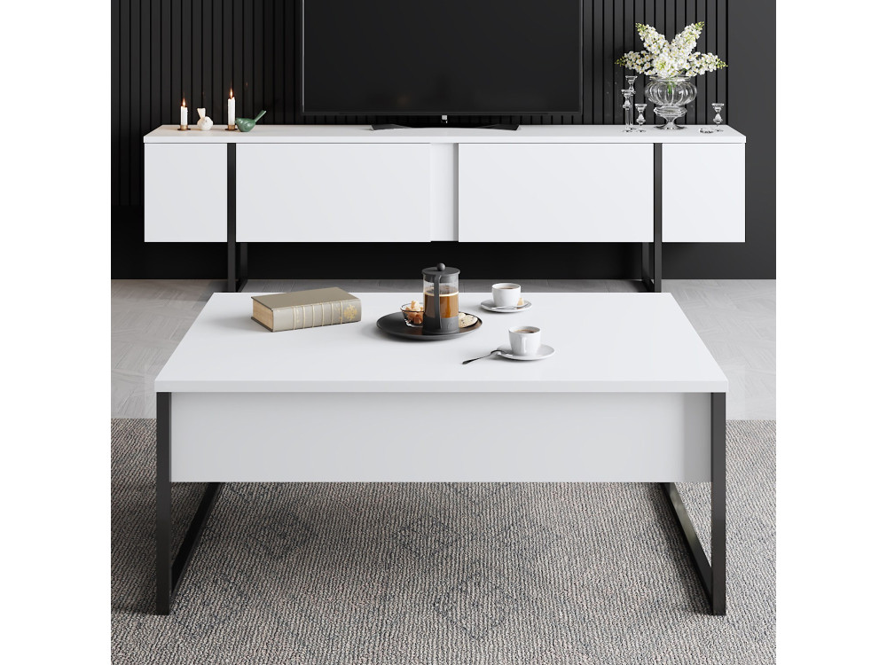 Meuble TV en bois "Luxe" - 180 x 30 x 50 cm - Blanc