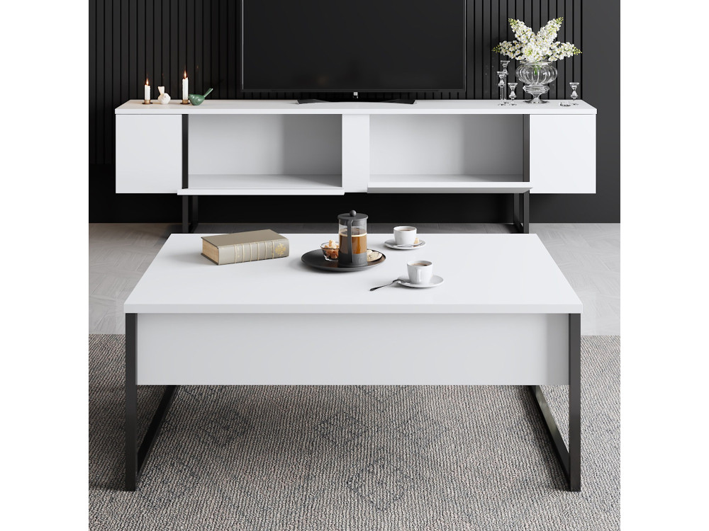 Meuble TV en bois "Luxe" - 180 x 30 x 50 cm - Blanc