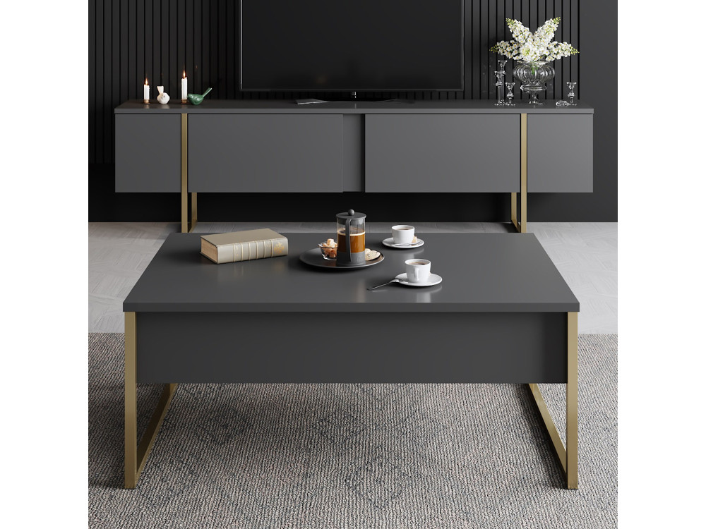 Meuble TV en bois "Luxe" - 180 x 30 x 50 cm - Or