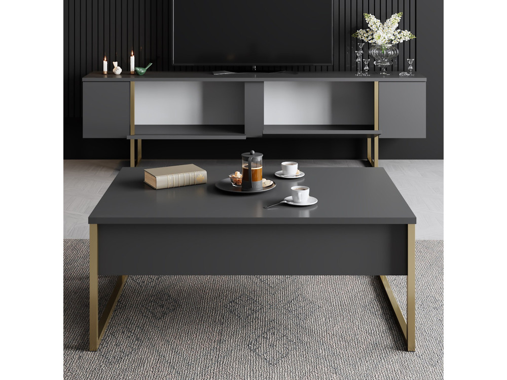 Meuble TV en bois "Luxe" - 180 x 30 x 50 cm - Or