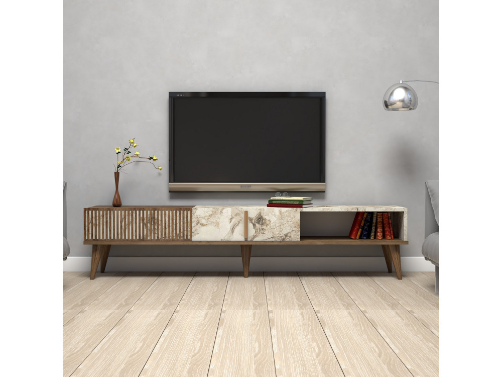 Meuble TV en bois "Milan" - 180 x 35 x 40 cm - NoyerBlanc