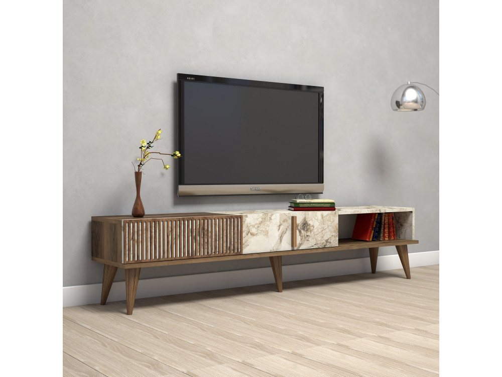 Meuble TV en bois "Milan" - 180 x 35 x 40 cm - NoyerBlanc