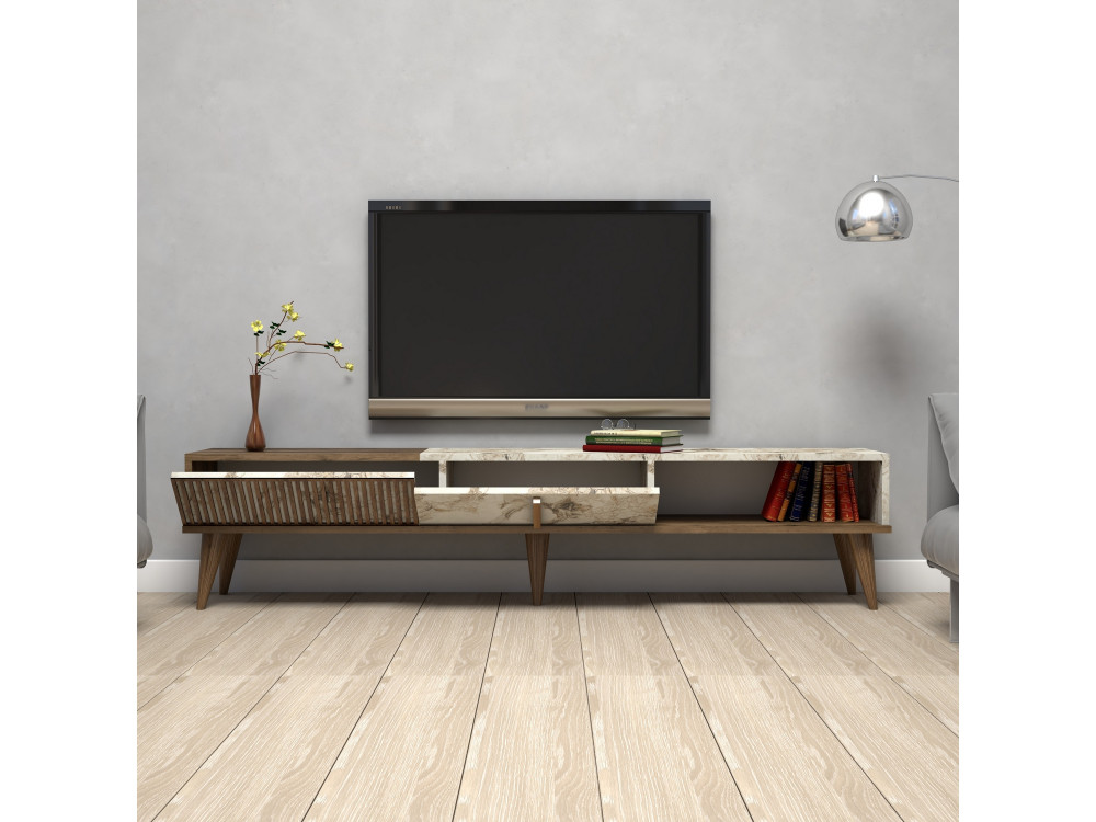 Meuble TV en bois "Milan" - 180 x 35 x 40 cm - NoyerBlanc