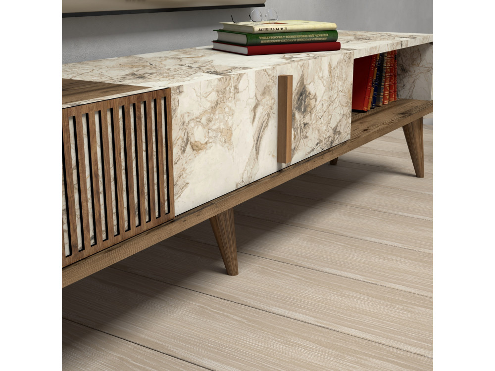 Meuble TV en bois "Milan" - 180 x 35 x 40 cm - NoyerBlanc