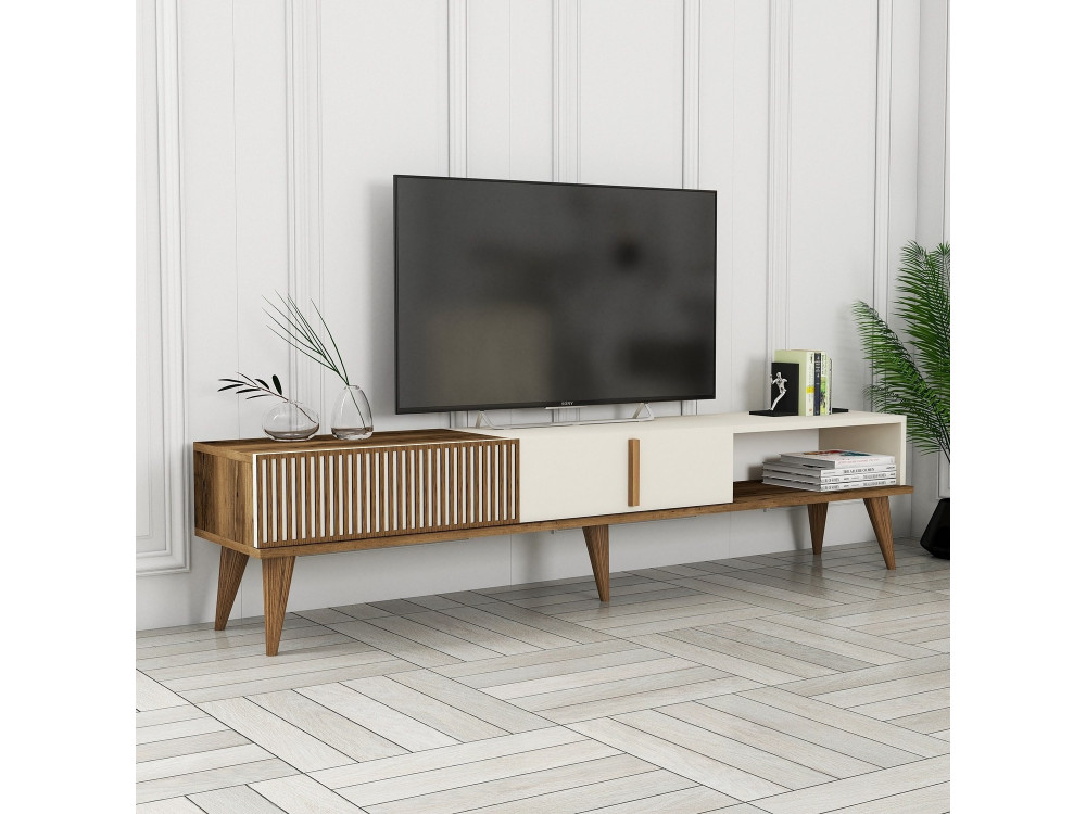 Meuble TV en bois "Milan" - 180 x 35 x 40 cm - Crème de noix