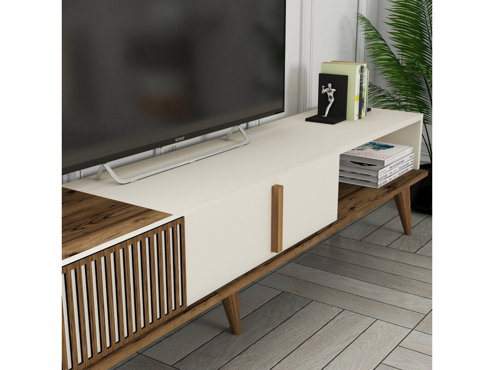 Meuble TV en bois "Milan" - 180 x 35 x 40 cm - Crème de noix