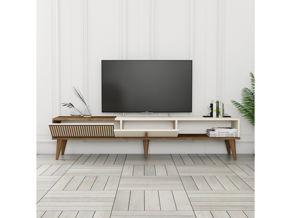 Meuble TV en bois "Milan" - 180 x 35 x 40 cm - Crème de noix