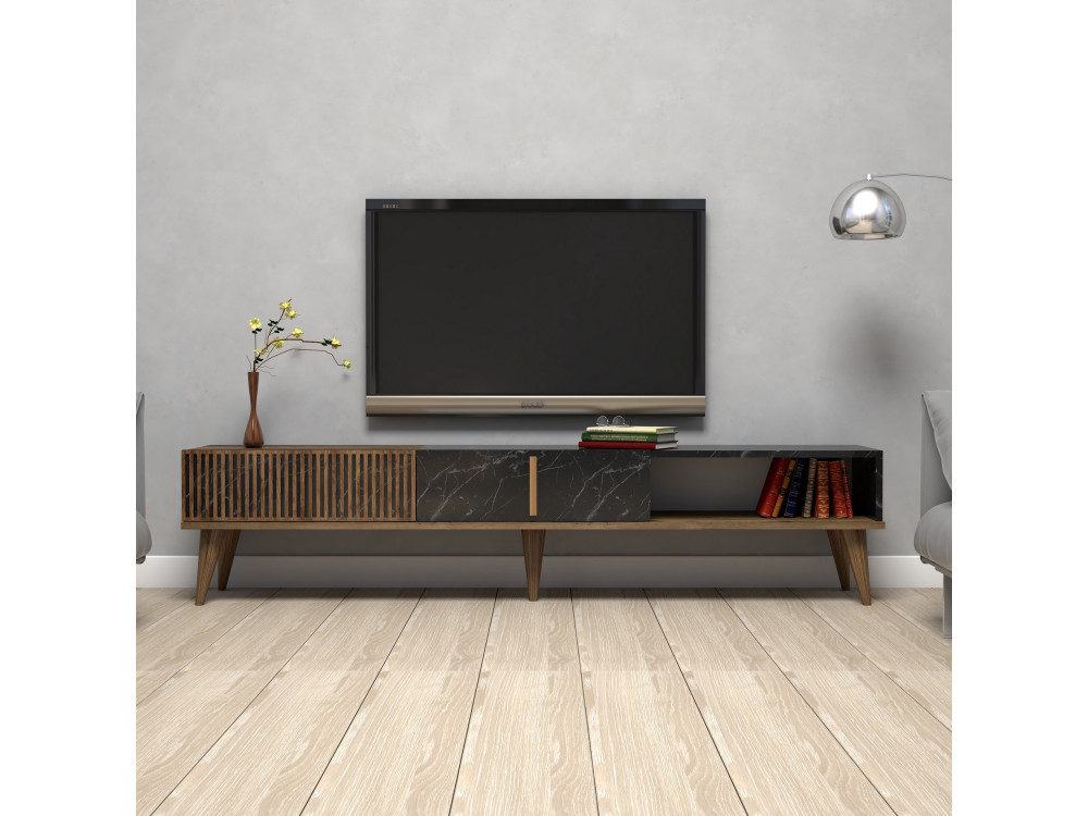 Meuble TV en bois "Milan" - 180 x 35 x 40 cm - NoyerNoir