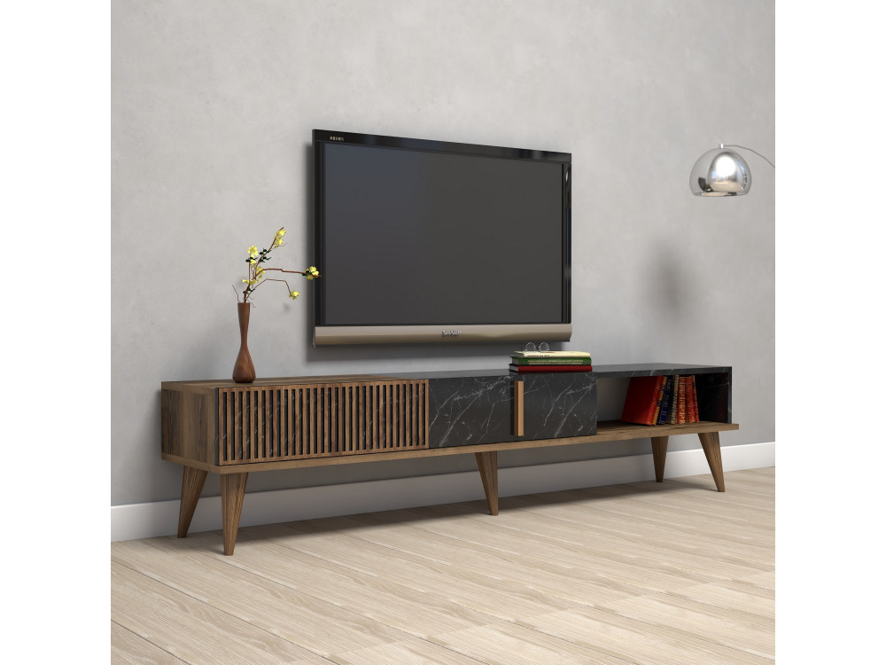 Meuble TV en bois "Milan" - 180 x 35 x 40 cm - NoyerNoir