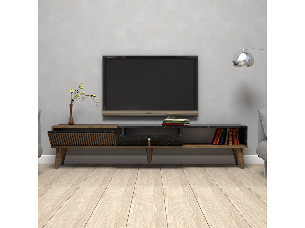 Meuble TV en bois "Milan" - 180 x 35 x 40 cm - NoyerNoir