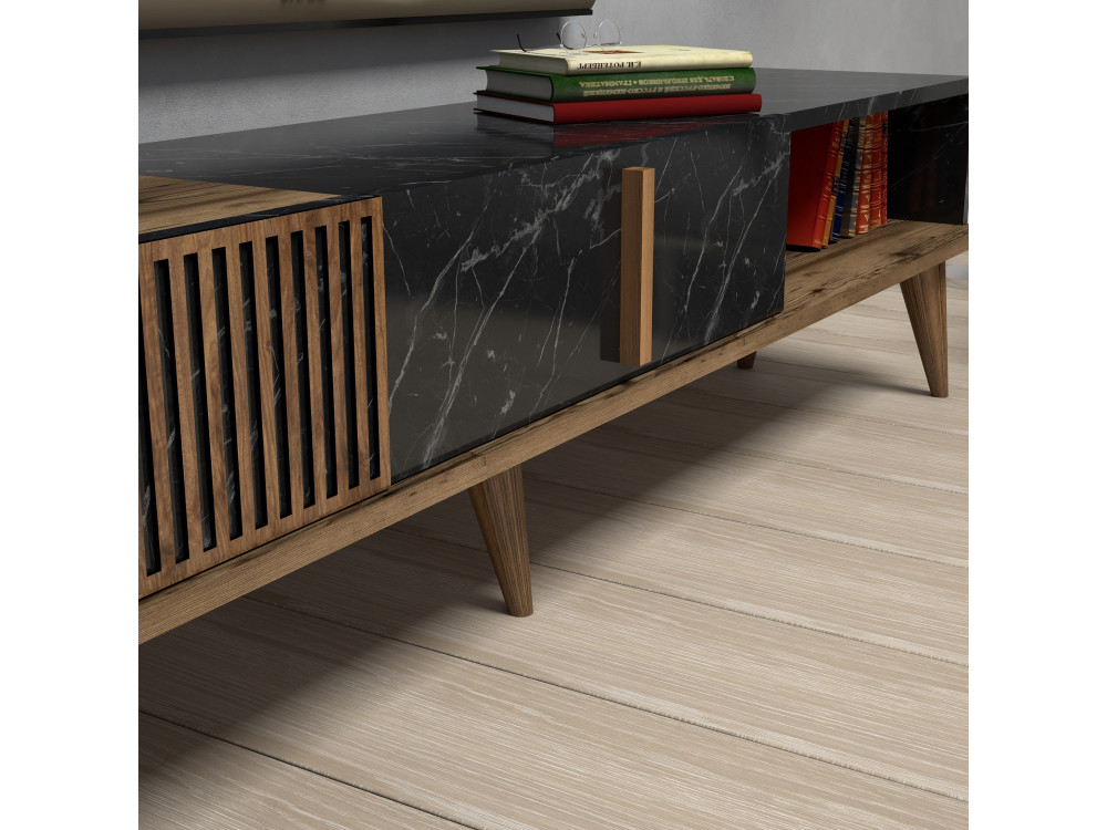 Meuble TV en bois "Milan" - 180 x 35 x 40 cm - NoyerNoir
