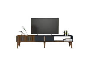 Meuble TV en bois "Milan" - 180 x 35 x 40 cm - Noyer, Anthracite