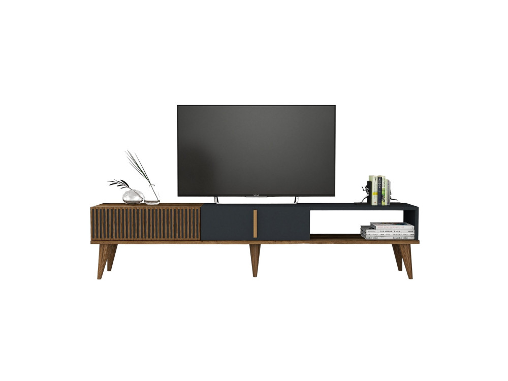 Meuble TV en bois "Milan" - 180 x 35 x 40 cm - Noyer, Anthracite
