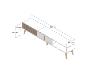 Meuble TV en bois "Milan" - 180 x 35 x 40 cm - Noyer, Blanc