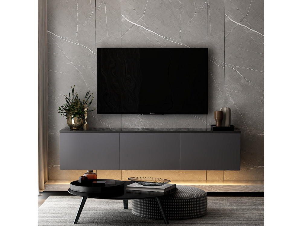 Meuble TV en bois "Neon" - 160 x 32 x 35 cm - Anthracite