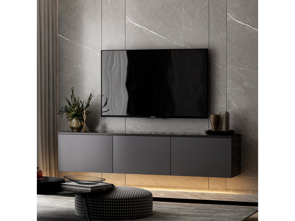 Meuble TV en bois "Neon" - 160 x 32 x 35 cm - Anthracite