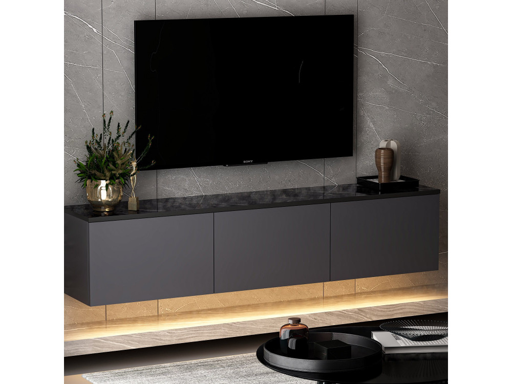 Meuble TV en bois "Neon" - 160 x 32 x 35 cm - Anthracite