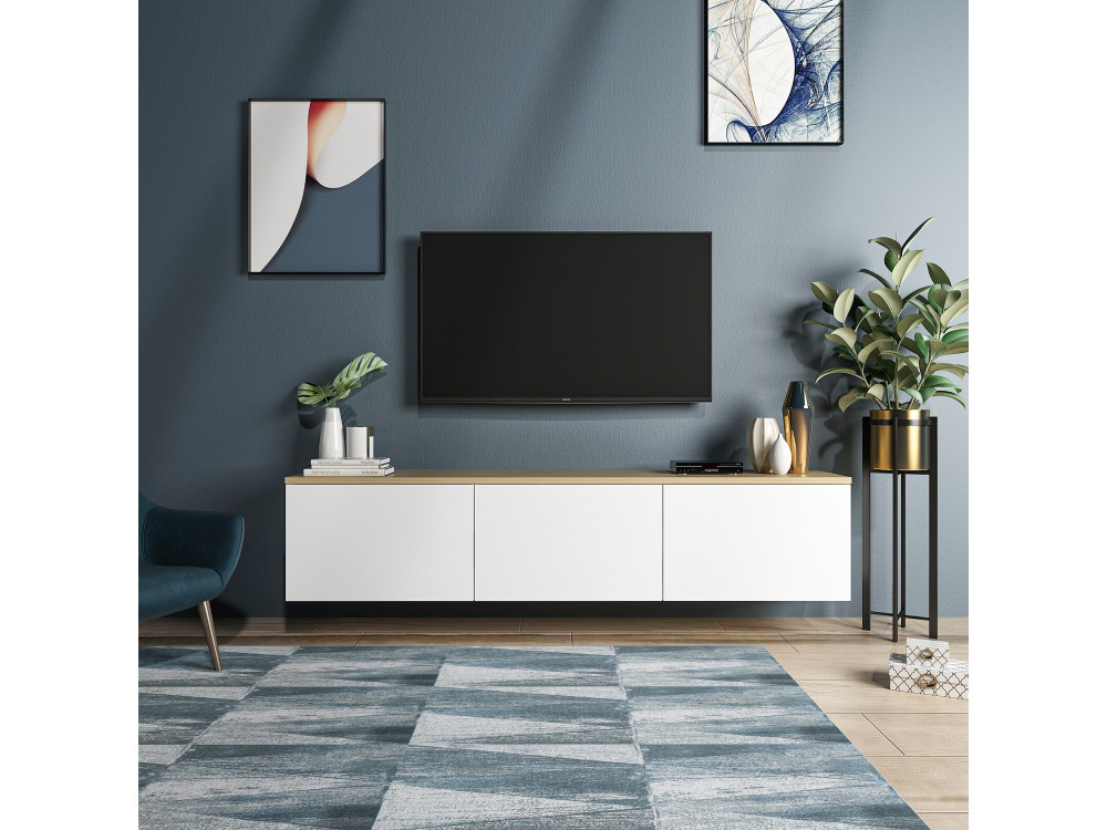 Meuble TV en bois "Neon" - 160 x 32 x 35 cm - Chêne blanc