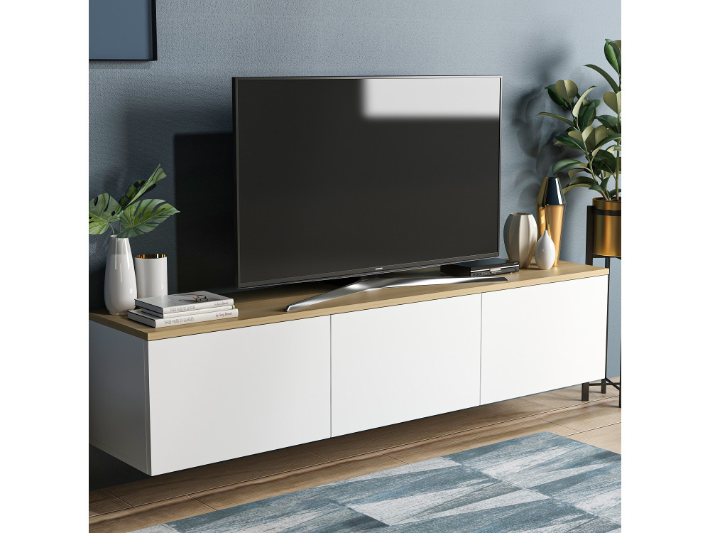 Meuble TV en bois "Neon" - 160 x 32 x 35 cm - Chêne blanc