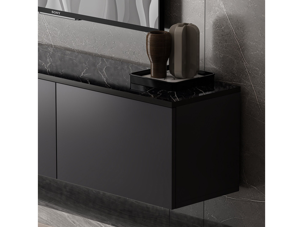 Meuble TV suspendu en bois avec éclairage LED "Neon" - 160 x 32 x 35 cm - Gris anthracite