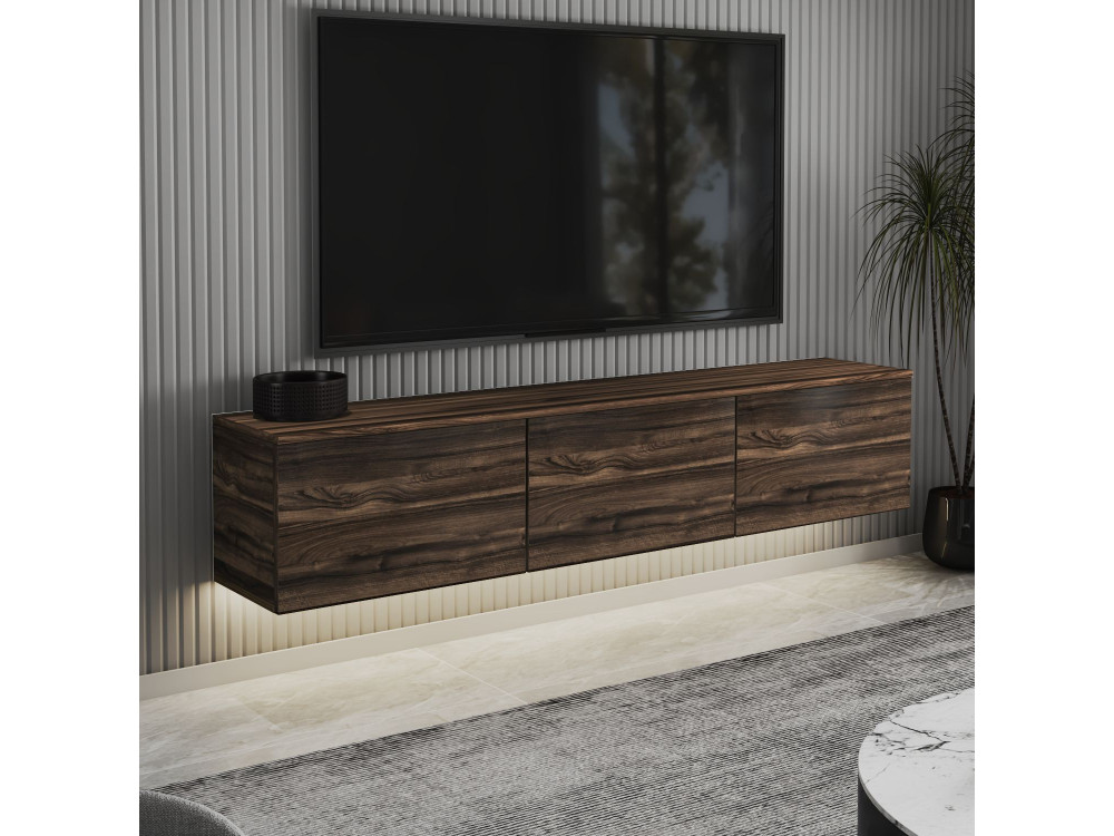 Meuble TV suspendu en bois avec éclairage LED "Neon" - 160 x 32 x 35 cm - Marron
