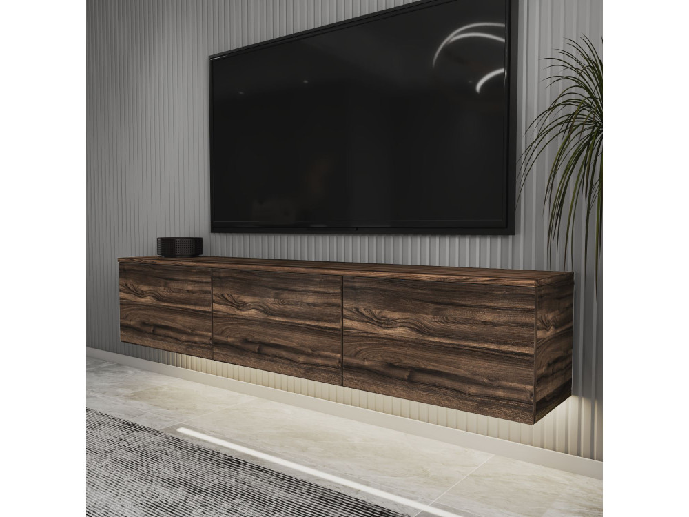 Meuble TV suspendu en bois avec éclairage LED "Neon" - 160 x 32 x 35 cm - Marron