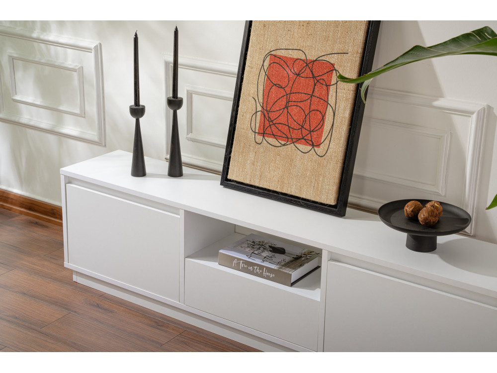 Meuble TV en bois "Vanguard" - 160 x 29 x 42 cm - Blanc naturel