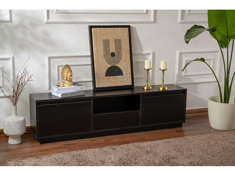 Meuble TV en bois "Vanguard" 160 x 30 x 42 cm - Bois Noir