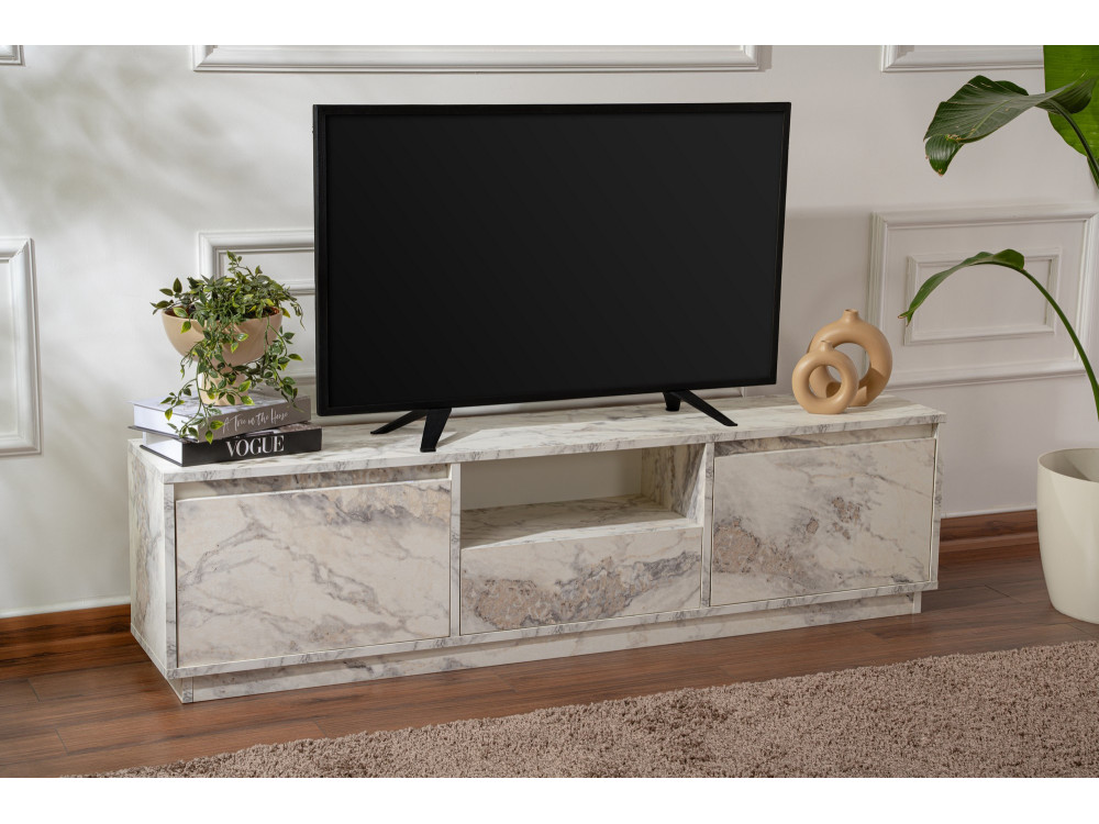 Meuble TV en bois "Vanguard" 160 x 30 x 42 cm - Marbre de Freesia