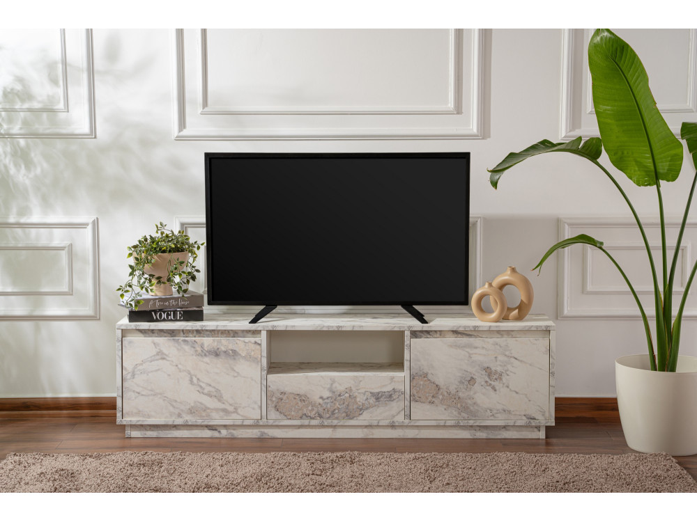 Meuble TV en bois "Vanguard" 160 x 30 x 42 cm - Marbre de Freesia