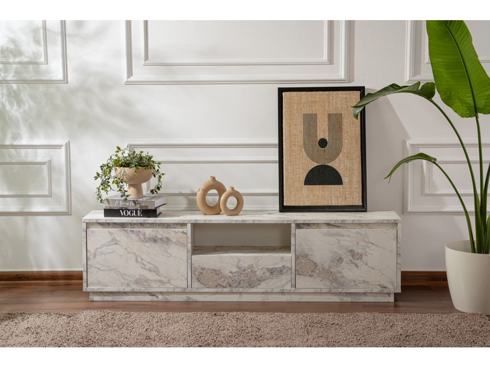 Meuble TV en bois "Vanguard" 160 x 30 x 42 cm - Marbre de Freesia