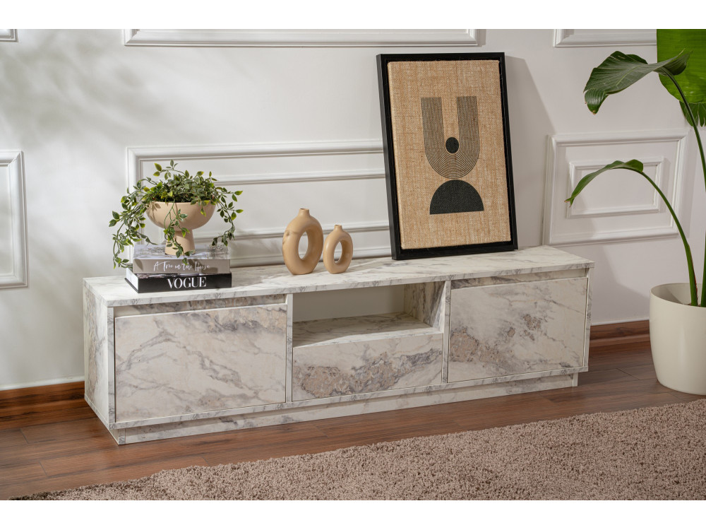 Meuble TV en bois "Vanguard" 160 x 30 x 42 cm - Marbre de Freesia