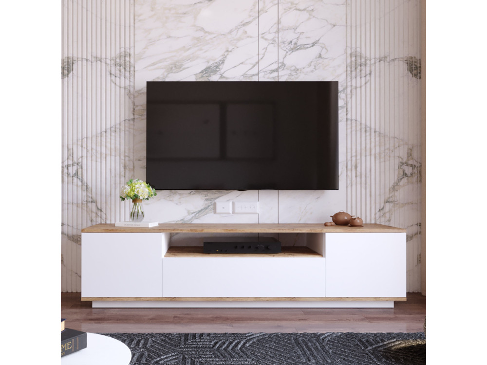 Meuble TV en bois "FR7" - 180 x 44 x 44 cm - Pin atlantiqueBlanc