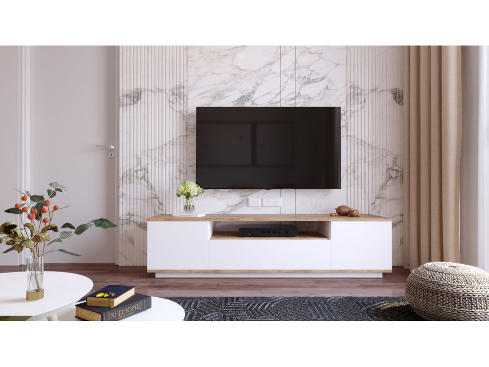 Meuble TV en bois "FR7" - 180 x 44 x 44 cm - Pin atlantiqueBlanc