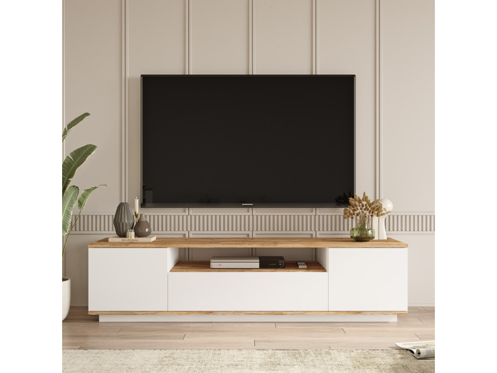 Meuble TV en bois "FR7" - 180 x 44 x 44 cm - Pin atlantiqueBlanc