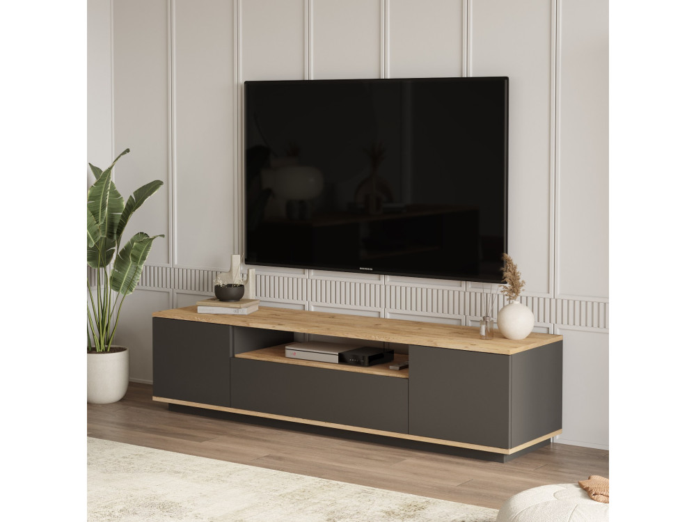Meuble TV en bois "FR7" - 180 x 44 x 44 cm - Pin atlantiqueAnthracite
