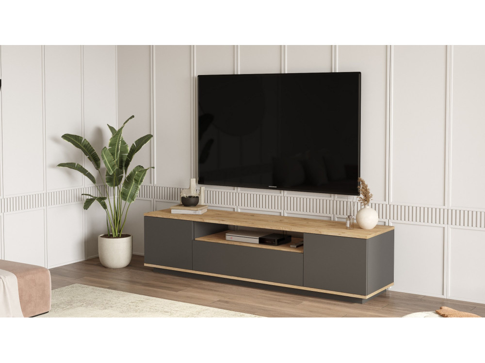 Meuble TV en bois "FR7" - 180 x 44 x 44 cm - Pin atlantiqueAnthracite
